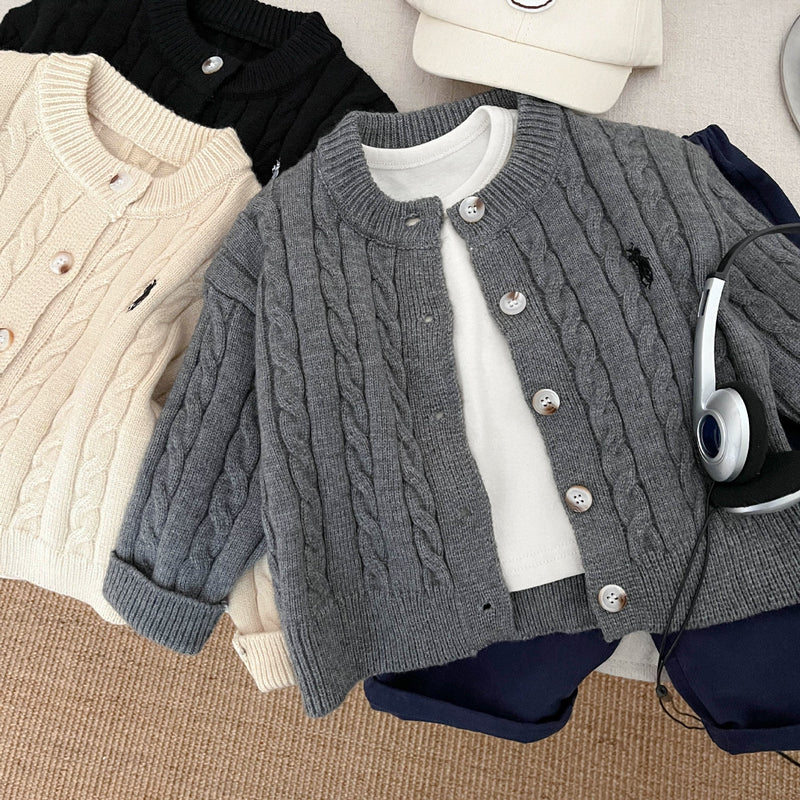 Spring and Autumn New Arrival Baby Kids Comfortable Solid Color Knitted Long Sleeves Cardigan