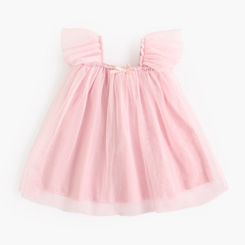 Summer New Arrival Baby Girls Holiday Solid Color Princess Square Neck Mesh Strap Dress