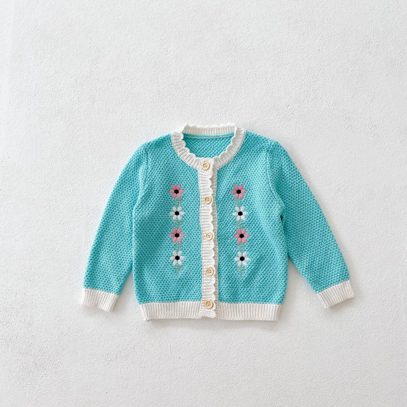 Baby Girl Flower Embroidered Graphic Contrast Bodysuit & Cardigan 1-Pieces Sets