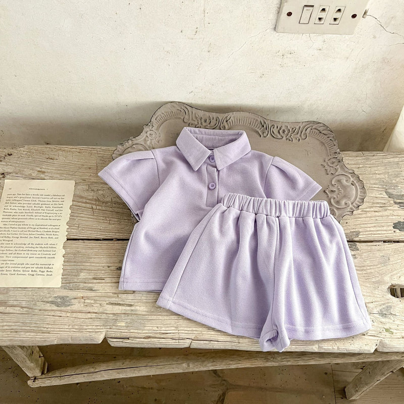 Baby Solid Color Polo Neck Summer Clothing Sets