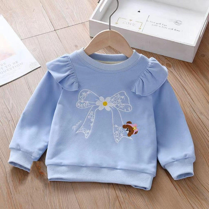 Baby Girl Embroidered Pattern Ruffle Design Fleece Thickened Hoodies