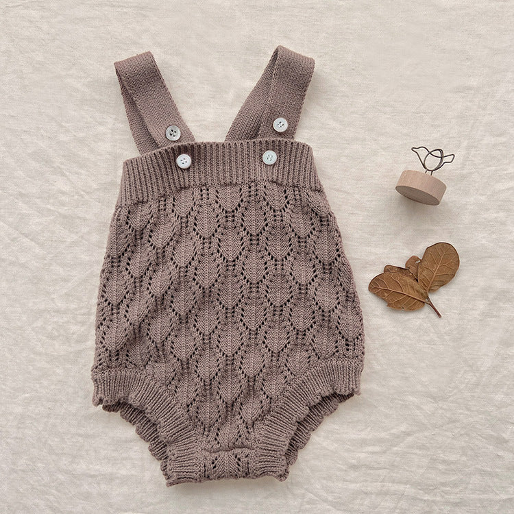 Baby Solid Color Hollow Carved Design Knit Sleeveless Onesies (Without Hat)