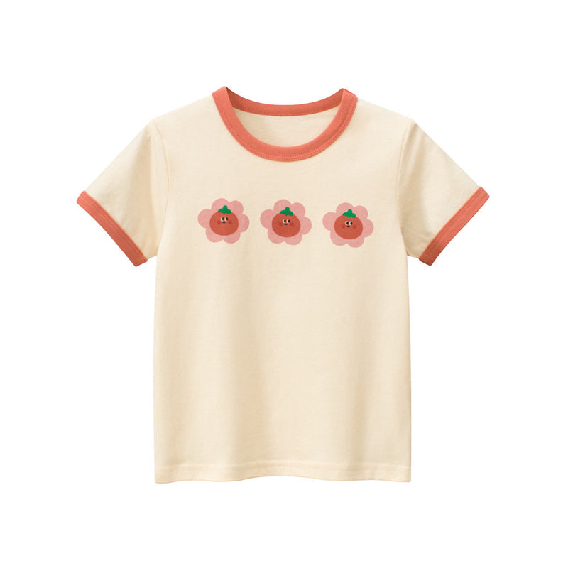 Fruit Flowers Cartoon Pattern Girls’ T-Shirt In European And American Style For Summer