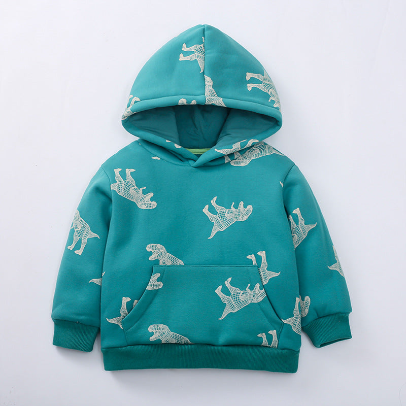 Baby Boy 1pcs Cartoon Animal Pattern Composite One Piece Fleece Sweatshirt