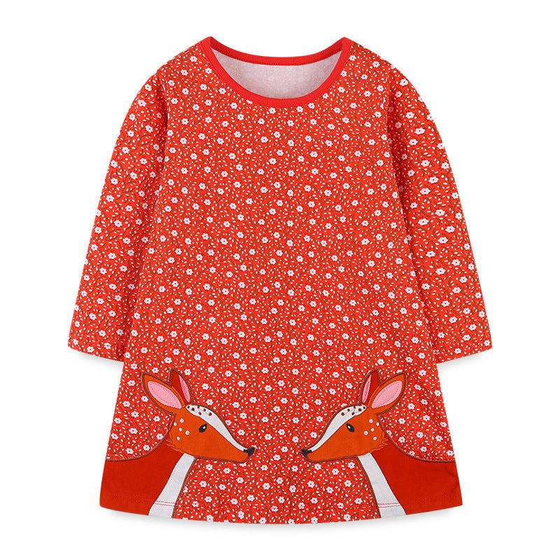 Baby Girl Ditsy Flower Graphic Embroidered Design Long Sleeve Dress