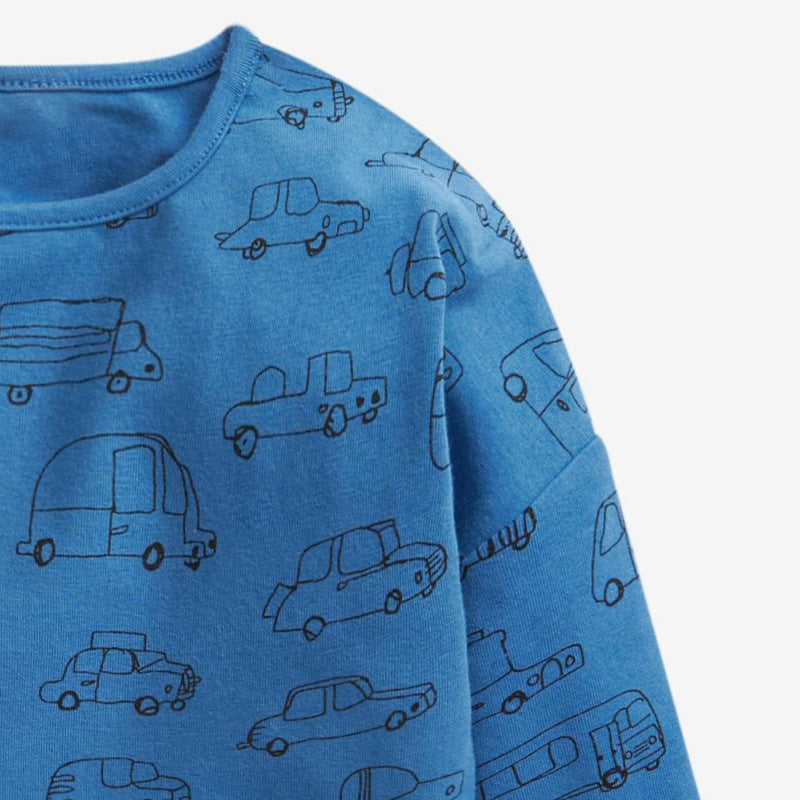 Baby Boy Print Pattern Solid Blue Long Sleeve Cotton Shirt