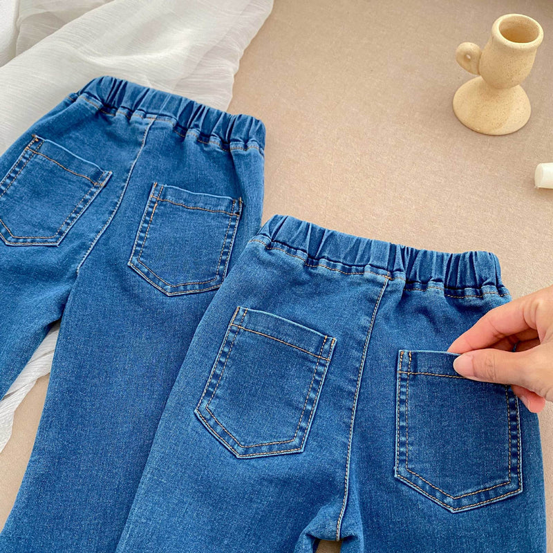 Autumn New Arrival Modern Casual Baby Kids Girls Blue Denim Flared Jeans