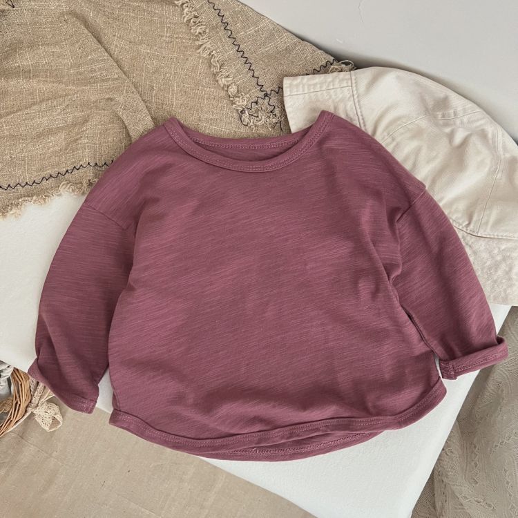 Baby Boy And Girl Solid Color O-Neck Pullover Tops In Spring