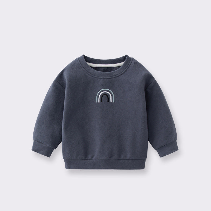 Baby Unisex Kids Plain Rainbow Embroidery Logo Crew Neck Long Sleeve Pullover