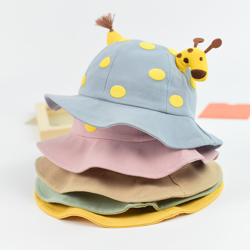 Baby Solid Color Animal Print Design Sunshade Bucket Hats