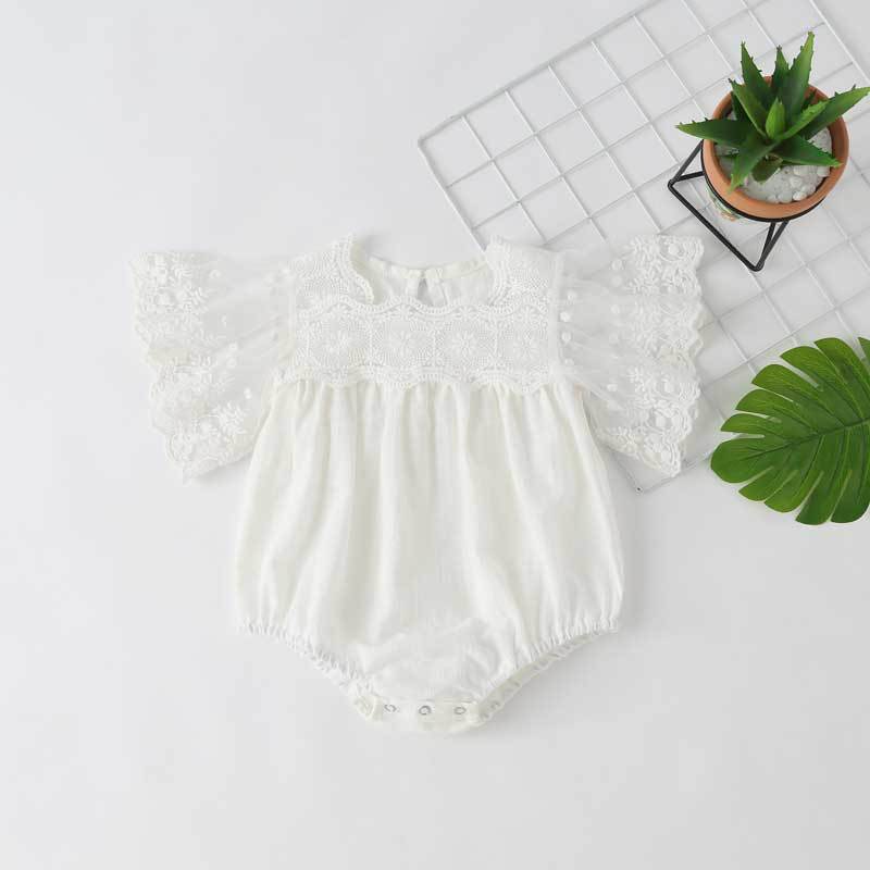 Baby Girl Lace-Sleeved Combo Lace-Collared Solid Onesies