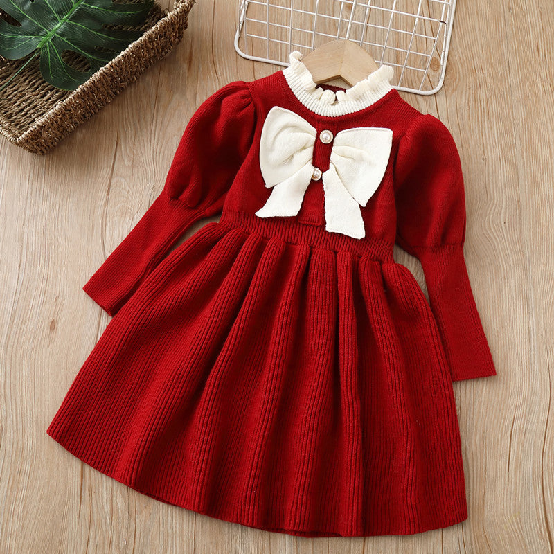 Baby Bow Patched Design Puff Sleeve Princess Dress