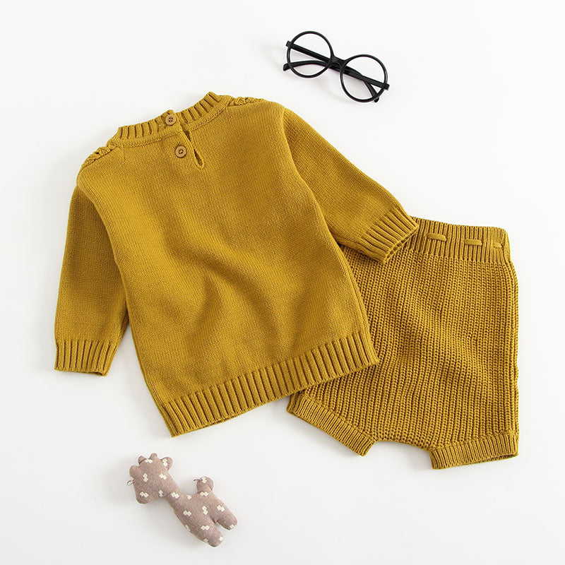 Baby Solid Color Hollow Carved Design Knitwear Sets