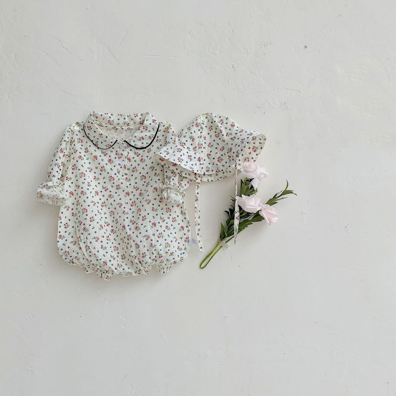 Baby Girl 1pcs Ditsy Flower & Cherry Pattern Doll Neck Long Sleeves Bodysuit