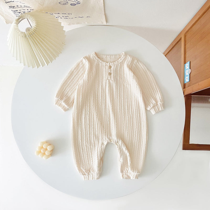 Baby Solid Color Long Sleeve Soft Cotton Simple Style Romper