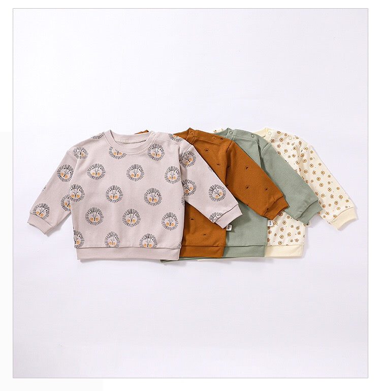 Baby Boy And Girl Print Pattern Cotton Hoodie Combo Trousers Sets