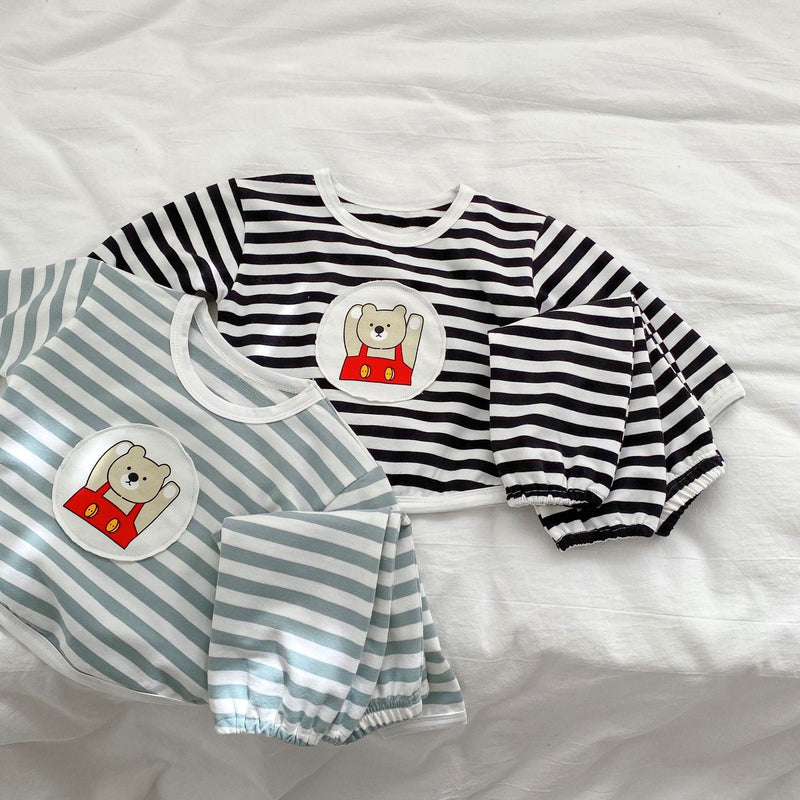 Baby Striped Pattern Cartoon Design Hoodies 2 Pieces Sets