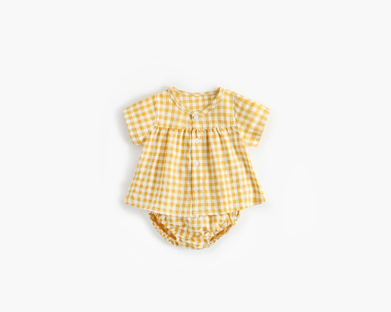 Baby Girl Plaid Pattern Single Breasted Design Shirt Combo Shorts Sets