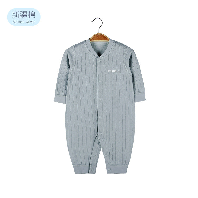 Baby Solid Color Pit Strip Fabric Single Breasted Design Cotton Jumpsuit Pajamas