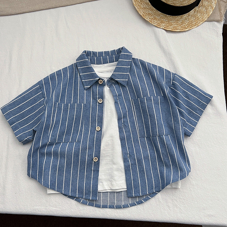 Baby Unisex Striped Pattern Single Breasted Summer Shirt