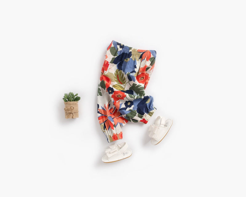 Baby Girl Floral Print Pattern Wide Leg Pants In Spring & Summer