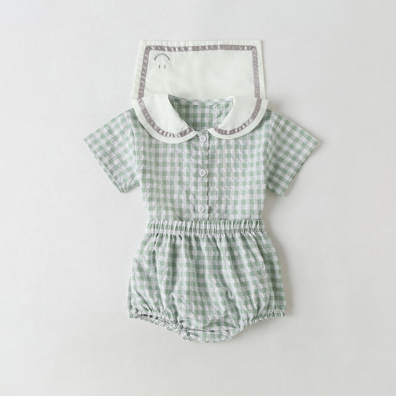 Baby Girl 1pcs Plaid Pattern Contrast Tape Lapel Design Combo Shorts Sets