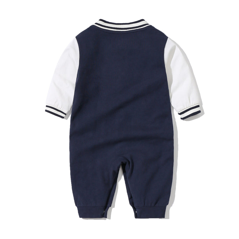 Baby Letter Embroidered Pattern Long Sleeves Baseball Rompers