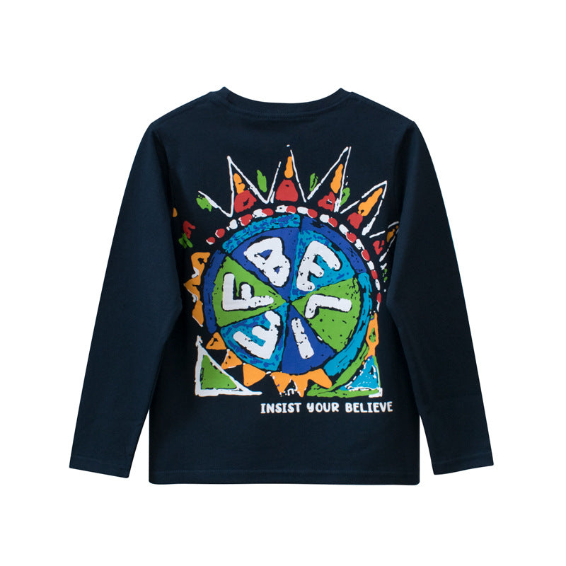 Children Colorful Print Pattern O-Neck Fashion Shirt