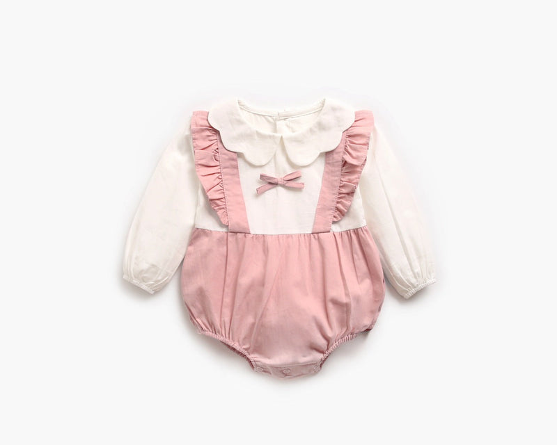 Baby Girl False 1 Pieces Design Petal Collar Design Bow Patched Bodysuit Onesies