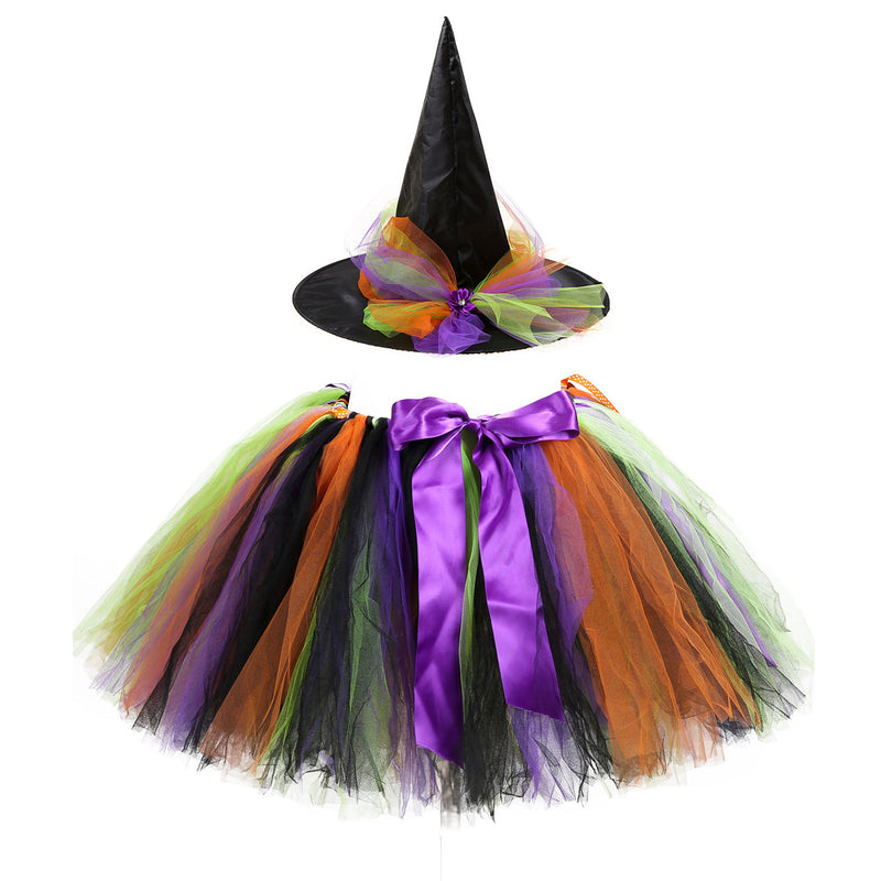 Children’s Halloween Witch Cosplay Hat Skirt Wings 1-Piece Sets