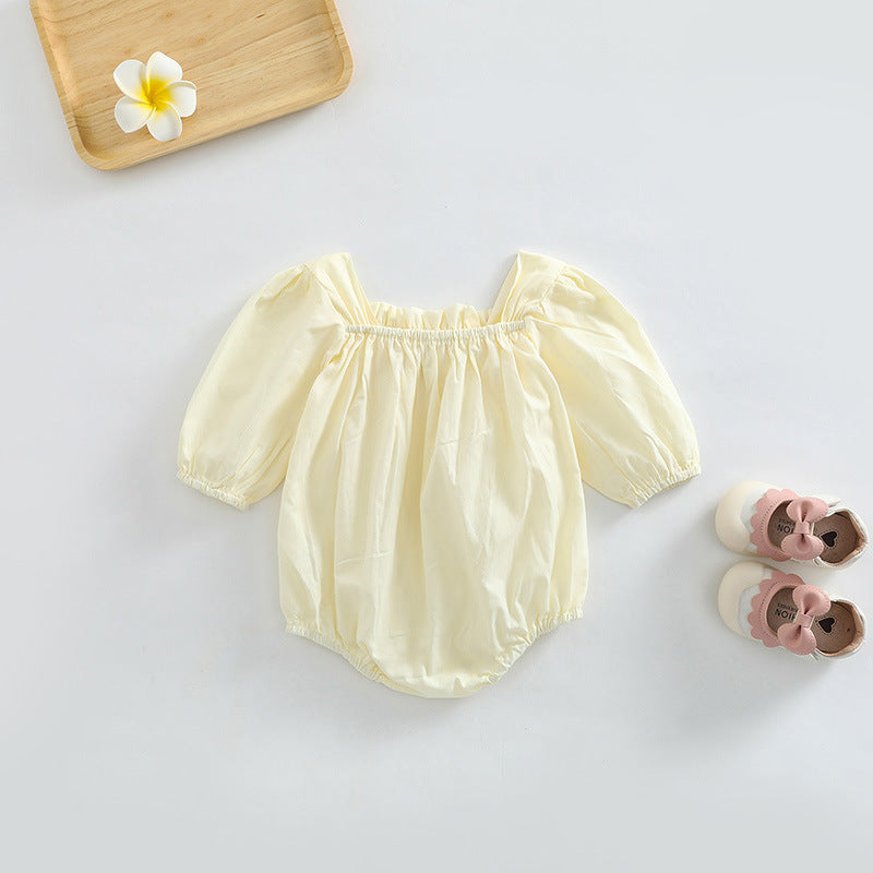 Baby Girl Ditsy Flower Pattern Or Solid Color Long Sleeve Bodysuit