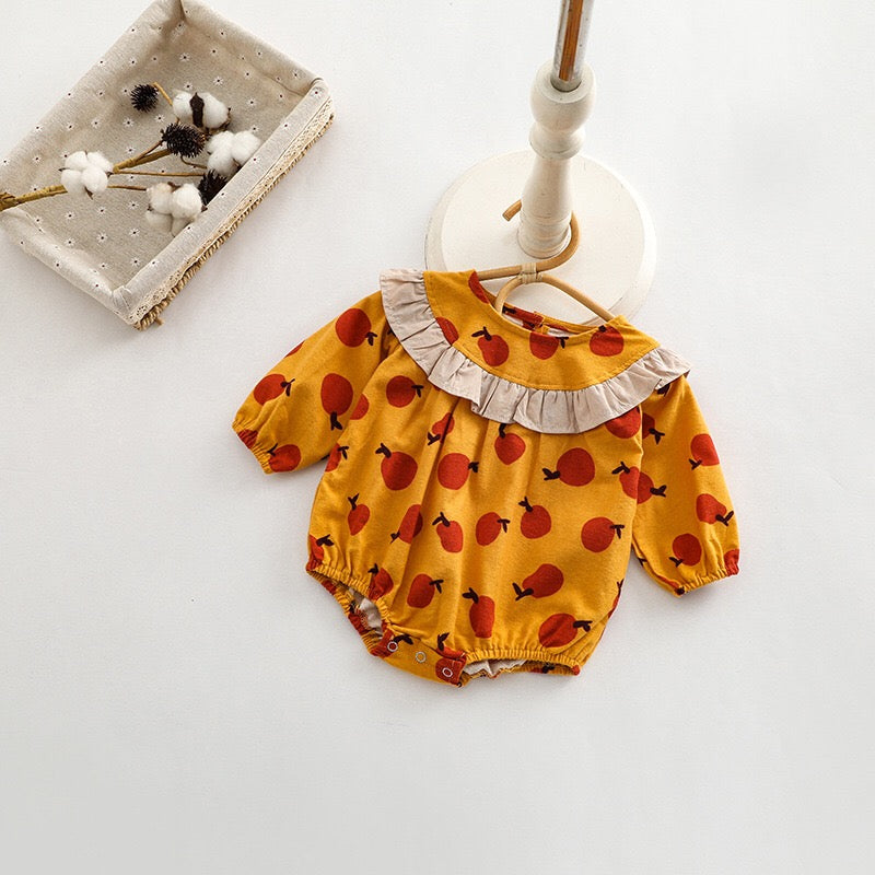 Baby Girl Fruit Orange Pattern Patchwork Design Long Sleeve Onesies