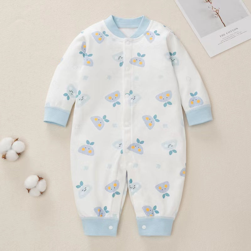 Baby Cartoon Pattern Button Front Design Long Sleeves Cotton Romper