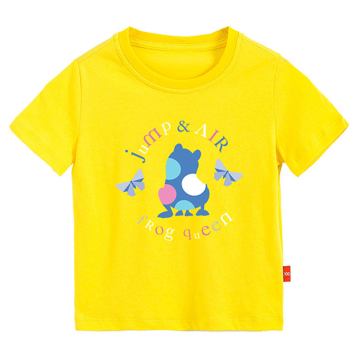 Baby Colorful Frog Print Pattern Short-Sleeved Round Collar Casual T-Shirt In Summer