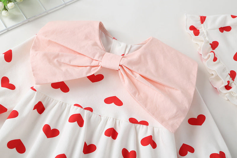 Baby Girl Heart Pattern Big Bow Tie Patched Design Triangle Onesies