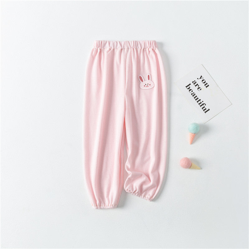 Baby Pattern Embroidery Solid Color Wide-Leg Long Pants With Pockets