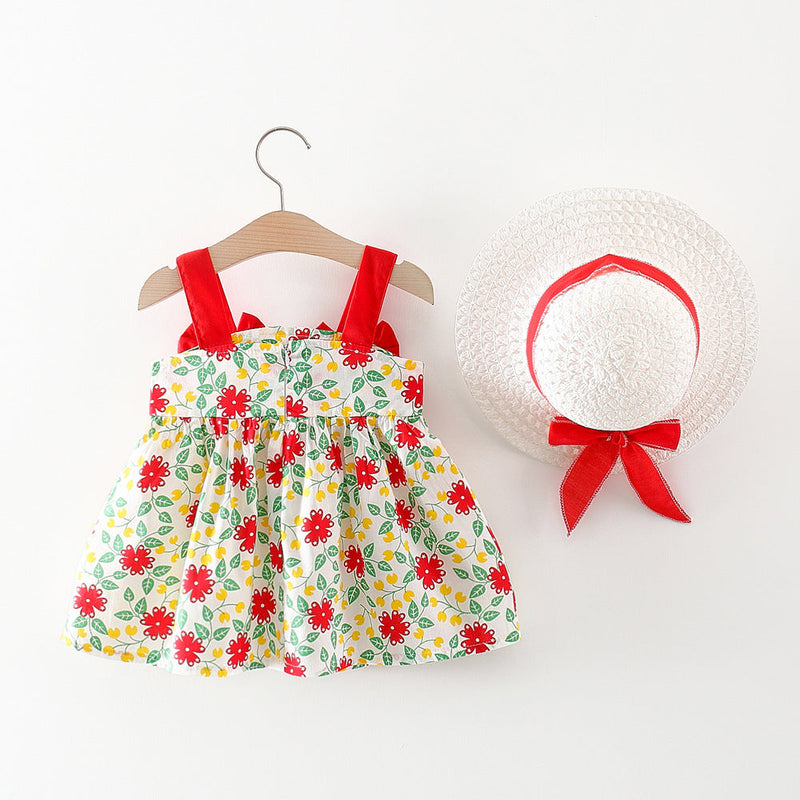 Baby Girl Flower Pattern Bow Patched Design Beautiful Dress