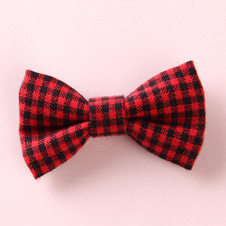 Girls Plaid Pattern Bow Tie Hair Fabric Clips Handmade Accessory