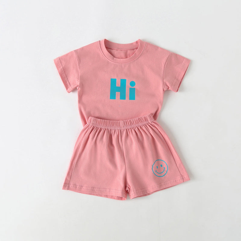 Baby Smiley & Slogan Print Tops Combo Shorts Korean Style Sets