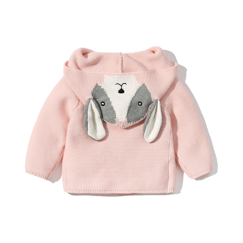 Baby Cartoon Animal Embroidered Pattern Solid Sweater Cardigan