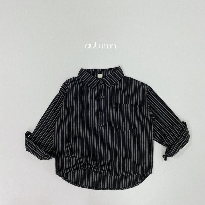 Baby Striped Pattern Quarter Button Design Latest Lapel Shirt