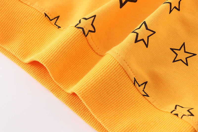 Baby Boy Solid Yellow Star Graphic Cotton Hoodie