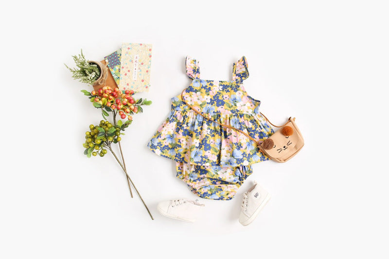 Baby Girl Floral Print Sleeveless Tops Combo Shorts Sets In Summer