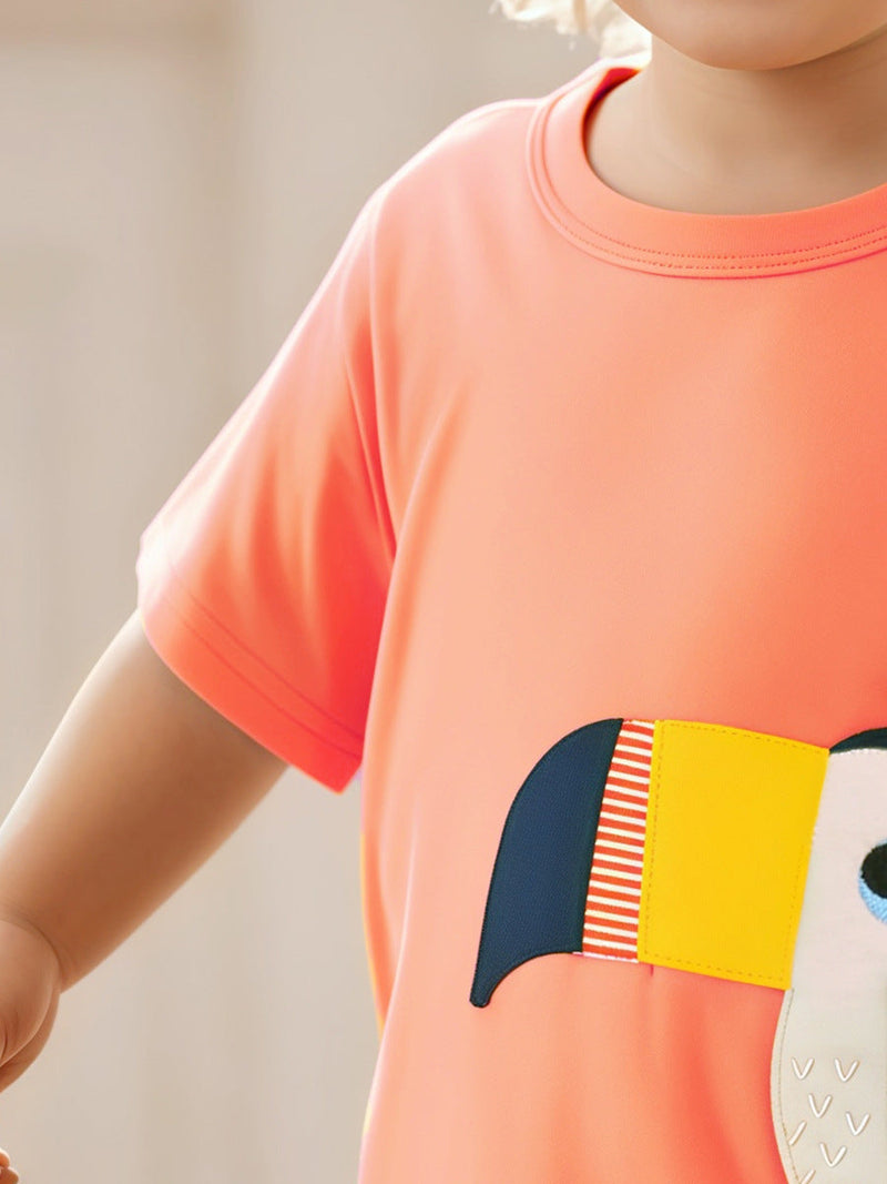 Kids’ Birds Cartoon Pattern Short Sleeves T-shirt in European and American Style for Summer