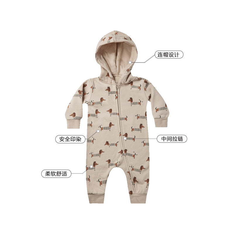 Baby Cartoon Animal Print Pattern Zipper Design Full Romper