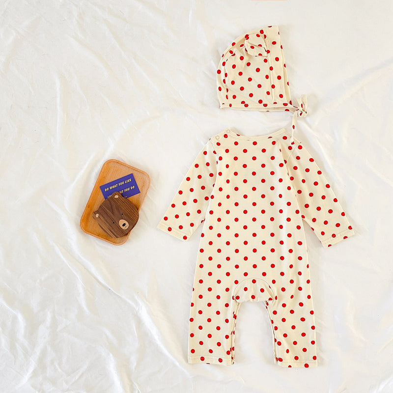 Baby Dot And Bear Pattern Long Sleeve Soft Cotton Jumpsuit