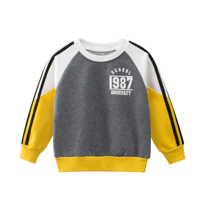 Boys Multi Color Contrast Round Collar Sweatshirt