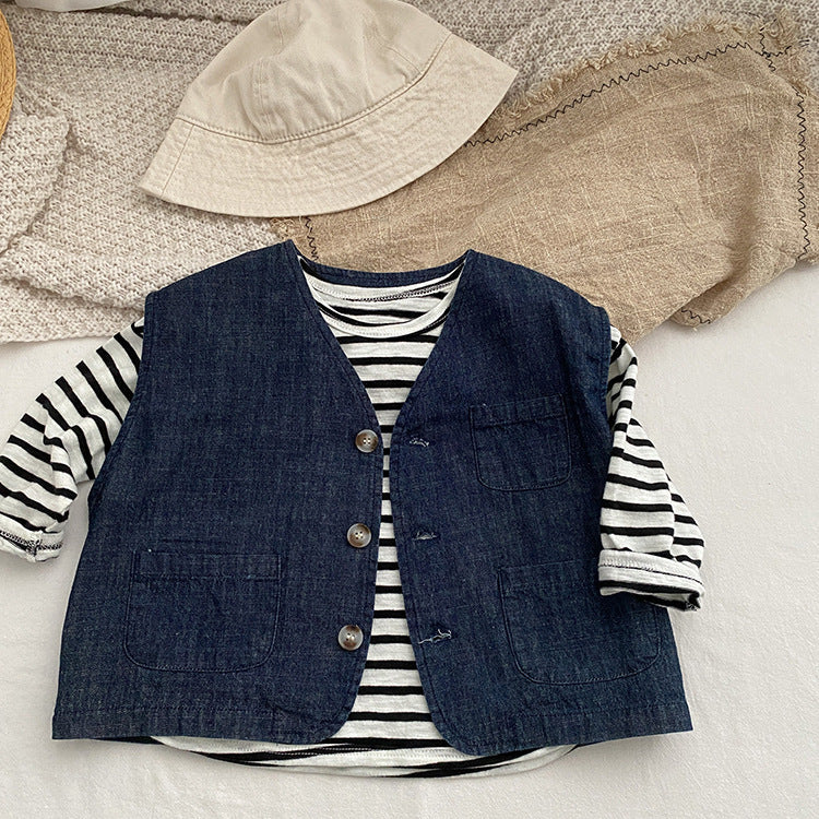 Baby Striped Graphic Long Sleeve Soft Cotton Loose Shirt