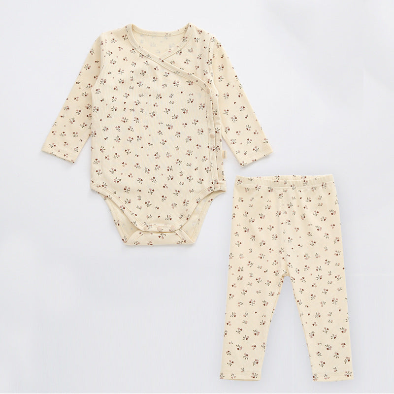 Baby Floral Print Pattern Side Buckle Design Cute Thin Style Air Conditional Clothes Sets