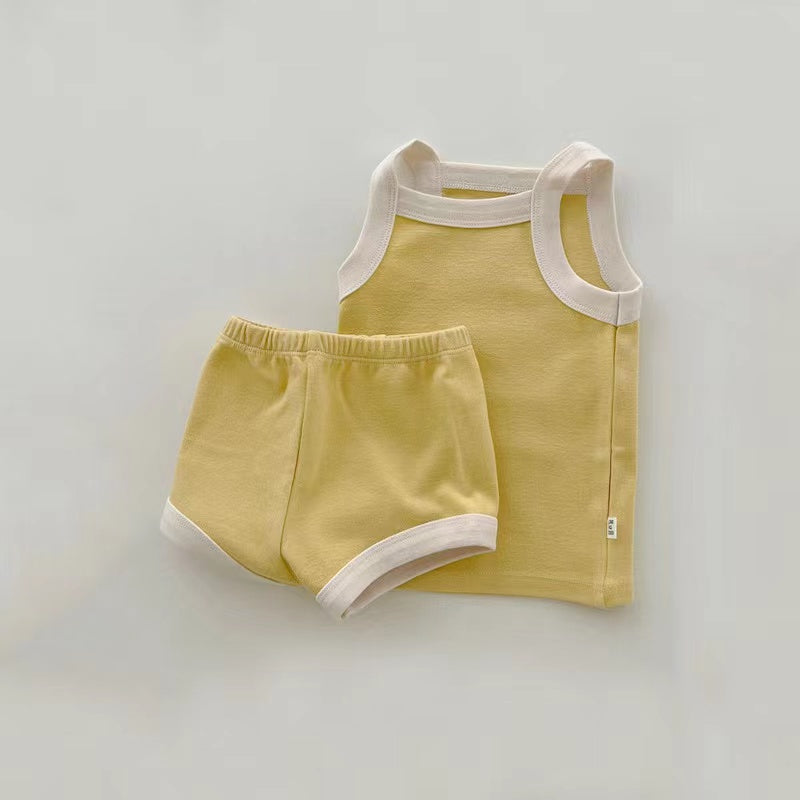 Baby Girl Solid Color Thin Style Pure Cotton Vest Combo Shorts 2 Pieces Sets Home Clothes